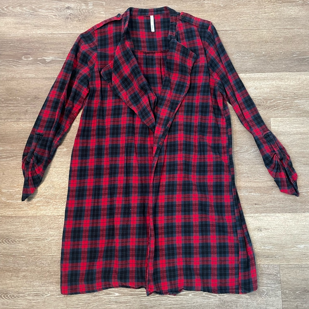 Red and Black Flannel Long Jacket